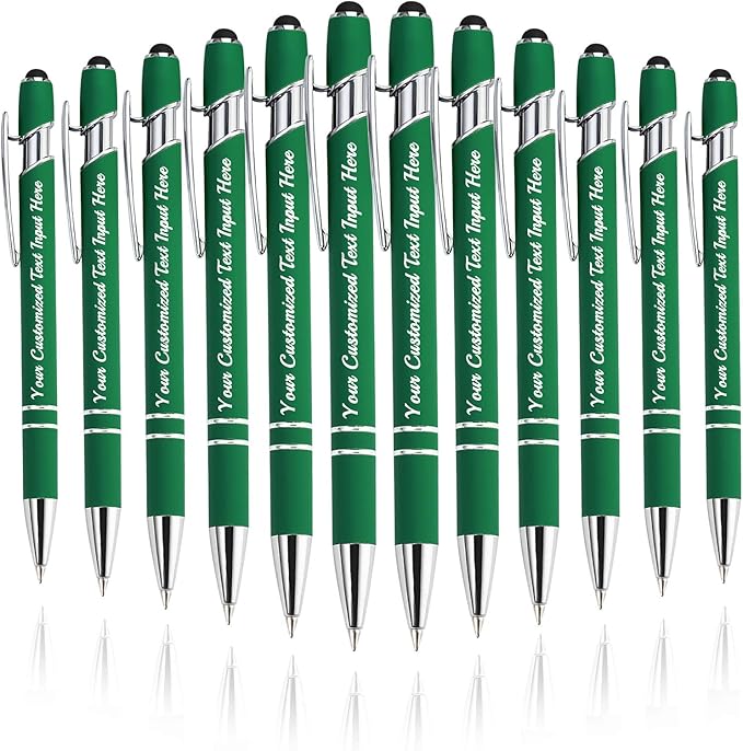 Personalized Ballpoint Pen 12pcs, Custom Pens Free Engraved Bulk with Name Logo, Soft Black Ink Stylus with Touch Metal Office, Gift for Anniversaries, Graduations, Birthdays
