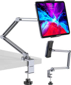 YICOSUN Tablet Arm Mount with Super Grip, Adjustable Foldable Holder & Heavy Duty Aluminum 360° Rotating Clamp for iPad, Phone, Monitor, Kindle - Universal for Desk, Bed, Kitchen - Gray