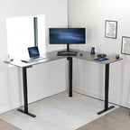 VIVO Electric Corner 75 x 63 inch L-Shaped Standing Desk, Memory Height Adjustment, Dark Gray Top Black Frame, DESK-E3CTG-75