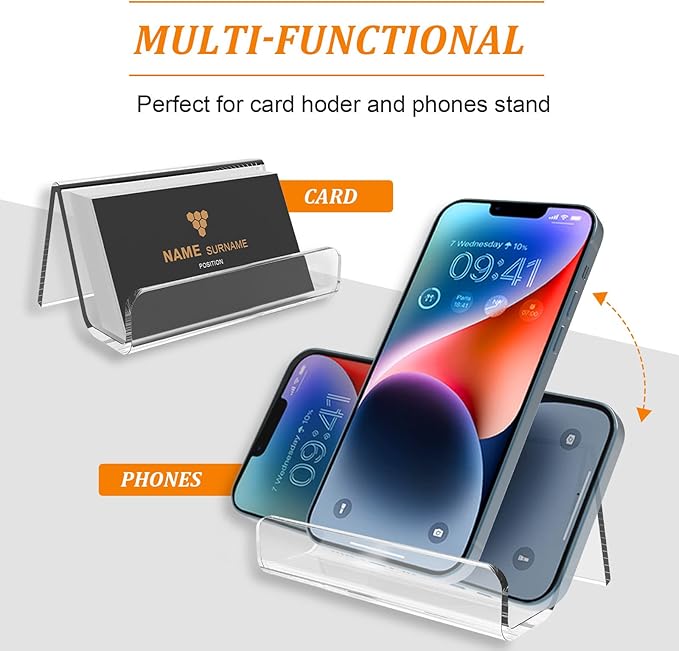 EMOMAS Acrylic Business Card Holder for Desk, Business Card Stand Desktop Business Card Holders for Exhibition，Office Acrylic Business Card Stand Display ，Capacity: 50 Cards （6 Pack）…
