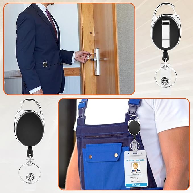 10 Pack ID Badge Holder, Badge Holder Retractable Clip with Carabiner Reel Clip and Key Ring for Men and Women