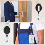 10 Pack ID Badge Holder, Badge Holder Retractable Clip with Carabiner Reel Clip and Key Ring for Men and Women