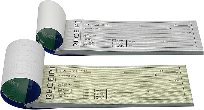 Cotton Fly Pre-Numbered Rent Receipt Book, Receipt Invoice Book Carbonless Copy Duplicate 2 Parts 50 Sets 8.5" X 2.75… (1 Pack)