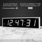 Ivation Huge Oversized 72" Large Digital LED Clock | Big Digital Clock w/Multi-Function Display – Stopwatch, Timer, Alarms, Temp & Date | 6 Brightness Levels, Time Memory & Remote (White)