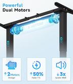 Electric Standing Desk Frame Dual Motor with Memory Controller, Computer Desk Adjustable Table Legs Up to 47.2" for Home Office, Black