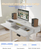 YIHAYO Electric Standing Desk with Drawers, 40 x 24 Inches Adjustable Desk with Storage Shelf, Stand Up Desk with Splice Board, Computer Table for Home Office,White Frame/White Top