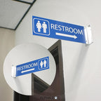 ALPHA DOG SIGNS Corridor Projecting Hallway Bathroom Sign, Left Arrow, 4"x12" Double Sided, Indoor/Outdoor, Easy Install, Durable Business Wayfinding Plaque, USA-Made (Blue)