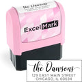 ExcelMark Address Stamp - Custom Return Address Stamp with Elegant Designs, Vibrant Colors & Patterns – Perfect for Mail, Invitations & Gifts (Pink Mount, Signature Script)