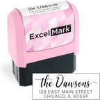 ExcelMark Address Stamp - Custom Return Address Stamp with Elegant Designs, Vibrant Colors & Patterns – Perfect for Mail, Invitations & Gifts (Pink Mount, Signature Script)