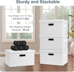 Graciadeco Medium 15" 21 Quart Collapsible Stackable Storage Bins with Lids, 3 Packs White Foldable Fabric Closet Boxes Heavy-duty Linen Cube Baskets Container for Bedroom Office (15 x 11 x 8)