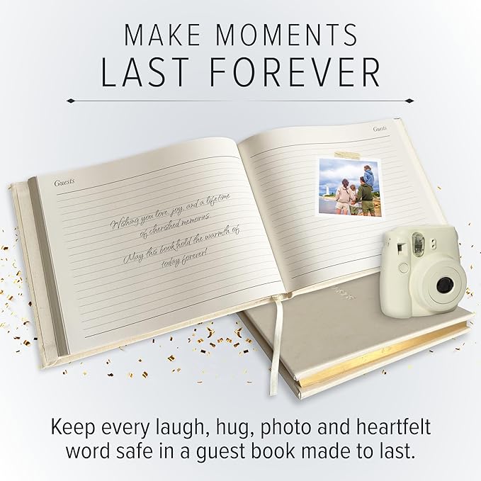 Gallery Leather Guest Book - Great for Wedding, Reception, Baby and Bridal Shower, Birthday Party and Vacation Home - 192 Lined Pages, add Polaroid Photo - Hardcover 9x7" - Acadia Navy - Space Force