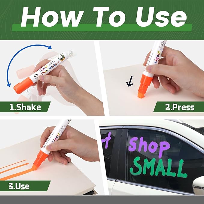 Jumbo Chalk Markers for Windows Washable, 8 Neon Colors Liquid Chalk Pens Erasable with 10mm Thick Tips for Auto, Glass, Mirror, Poster, Bistro, Blackboard, Car of DIY