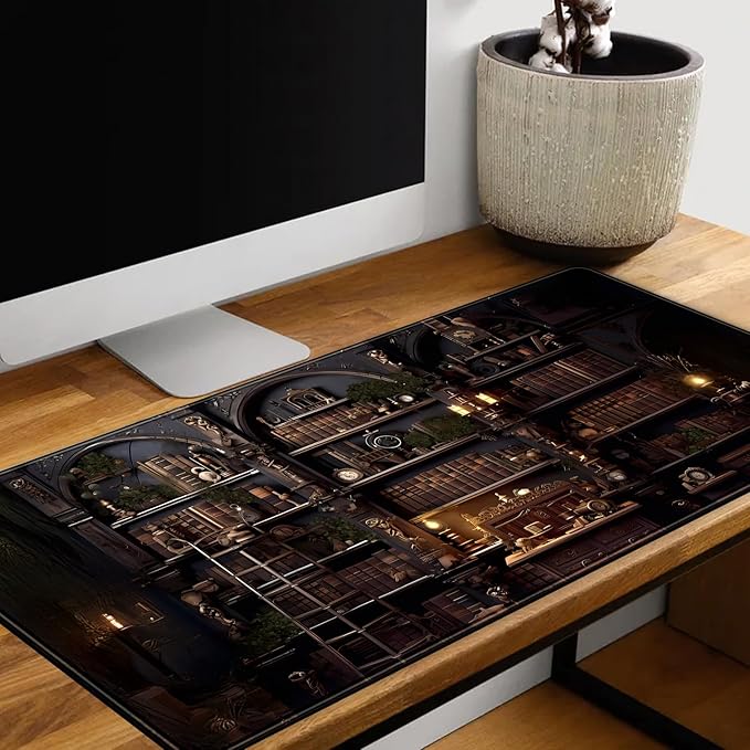 Black Vintage Gothic Desk Mat Black Dark Academia Desk Pad Medieval Bookshelf Large Flower Mouse Pad XXL Plant Mousepad Extended Laptop Computer Keyboard Mat Office Desk Decor 31.5x15.8 in