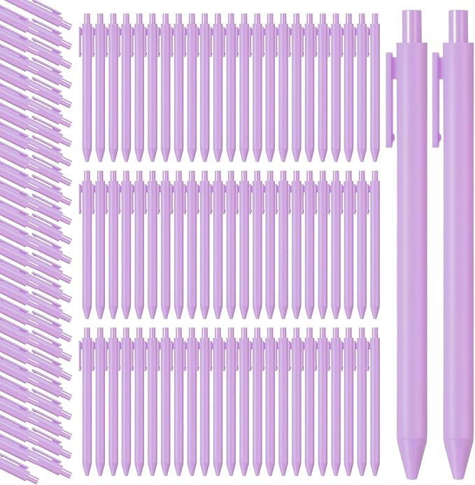 Teling 100 Pcs Ballpoint Pens Retractable Comfortable Cute Stylish Writing Pens in Medium Point 1.0 mm for Office Supplies(Light Purple)
