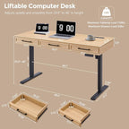 wow97e Electric Standing Desk with 3 Storage Drawers, 55x22 Inch Adjustable Height Office Computer Desk w/One-Piece Desktop & Power Outlets,Sit to Stand Up,Gaming Table for Study and Home, Natural Oak