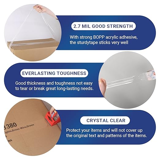 TegmenSeal Heavy Duty Clear Packing Tape with Dispenser Combo for Shipping, Moving & Storage,Thicker Clear Packing Tape, 1.88 inches Wide, 60 Yards Per Roll, 6 Pack 360 Total Yards