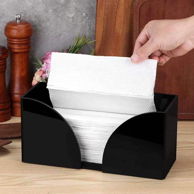 4Pack Paper Towel Dispenser Countertop Black Acrylic Paper Towel Holder for Bathroom Folded Clear Trifold Napkin Holder for Z-fold, C-fold, MultiFold Trifold - Home Kitchen