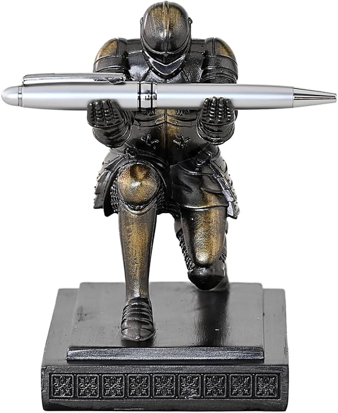 Amoysanli Executive Knight Pen Holder Decorative Resin Pen Holders For Desk Organizer Cool Ornament Gift For Office and Home (Iron)