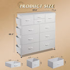 WLIVE White Dresser for Bedroom with 10 Drawers, Chest of Drawers with Side Pockets and Hooks, PU Storage Dresser, Sturdy Metal Frame, Drawers Organizer Unit for Living Room, Hallway, Closet