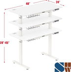 SHW 48-Inch Electric Height Adjustable Standing Desk with Drawer, Memory Preset and Cable Management Tray, White