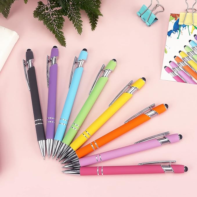 Bribobo 8 Pack Ballpoint Pen 2-in-1 Stylus Retractable Ballpoint Pen with Stylus tip, Metal Stylus Pen for Touch Screens, 1.0 mm Black Ink(Mixed Color)