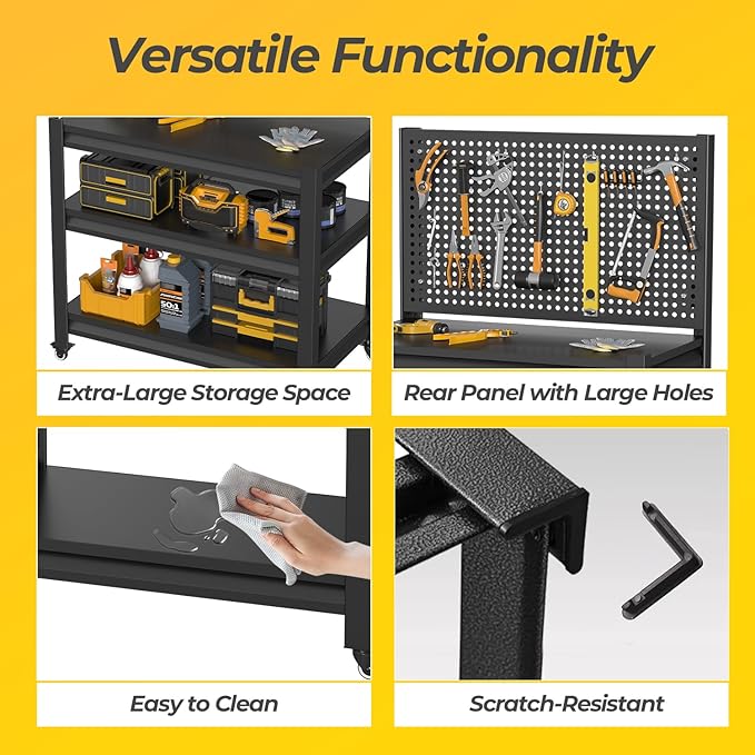 Storage Shelves with Pegboard,Heavy Duty Garage Shelving Units and Storage,Metal Shelving Adjustable Shelves,Garage Storage Rack,Industrial Utility Shelf For Kitchen,Pantry 47.2"H*33.46"W*18"D