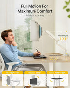 monTEK Single Monitor Arm with USB, Mechanical Spring Monitor Arm for 17-40" Screens, Adjustable Monitors Desk Mount Holds up to 24.2 lbs with C Clamp/Grommet Desk Mount, VESA 75/100mm, MA1011UCWH