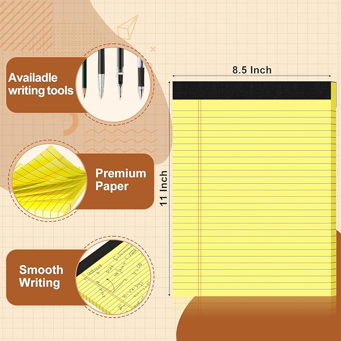 Legal Pads 8.5 X11, Narrow Ruled Notepads, 2 Pack, 50 Sheet/Pad, Yellow Legal Pads, Tear Off Notepad, Perforated Writing Pad, Notebook Paper College Ruled, Notepads for Office Home School, Notepad