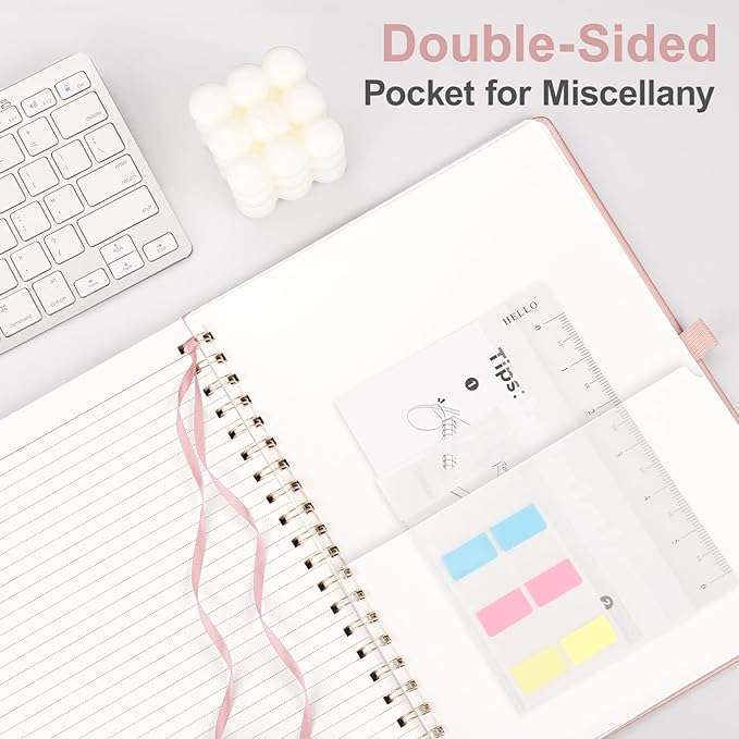 AHGXG Lined Spiral Notebook 8.5" x 11", A4 Large Notebook Journals for Women Men, Leather Hardcover, 100 GSM Thick College Ruled Paper, Notebooks for Work School Note Taking Writing, Rose Gold