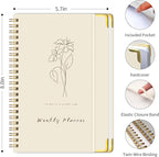 Undated Weekly Planner with Metal Corner Hardcover Notebook , A5 Size Journal with To Do List Planner, Habit Tracker,Weekly Goals for ADHD,Student, Office, Women, Men ,Gifts,6 x 8 inches，Spiral Bindding ,Beige