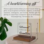 Retirement Adventure Acrylic Desk Sign with Motivational Quote, Inspirational Gift for Women Men, New Chapter Office Decor, Modern Farewell Keepsake for Coworker Friend Parent PA126