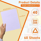 Guakicae 40 Sheets Light Purple Cardstock 8.5 x 11 Printer Paper, 75lb Heavyweight Paper Card Stock for Wedding, School Crafting, Invitations, Making Cards, Certificates