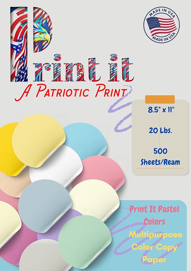 Printit Colors Multipurpose Paper, 20 lbs., 8.5" x 11", Blue, 500 Sheets/Ream – Premium Colored Copy Paper for Printing, School, and Office Use