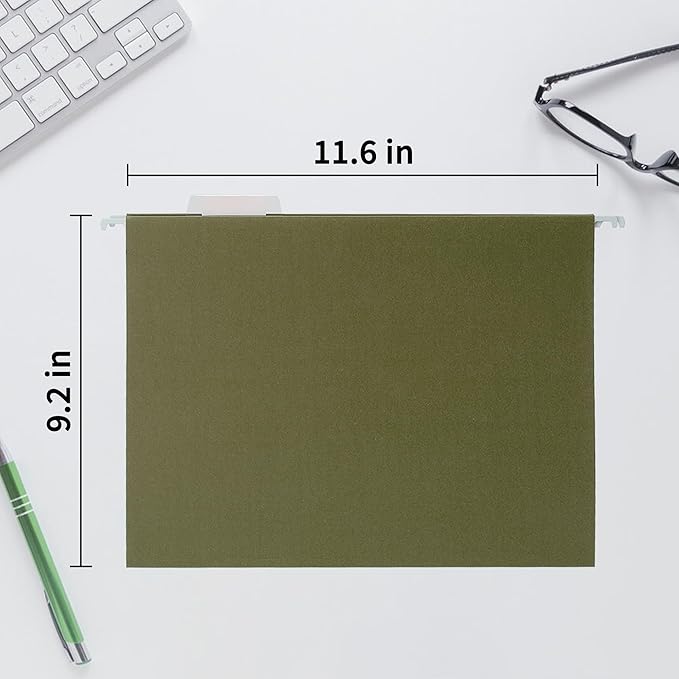 50 Packs Hanging File Folders,Standard Green,Letter Size File Folders with 1/5 Adjustable Cut Tabs,Decorative,Drawer,Desk and Cabinet Use