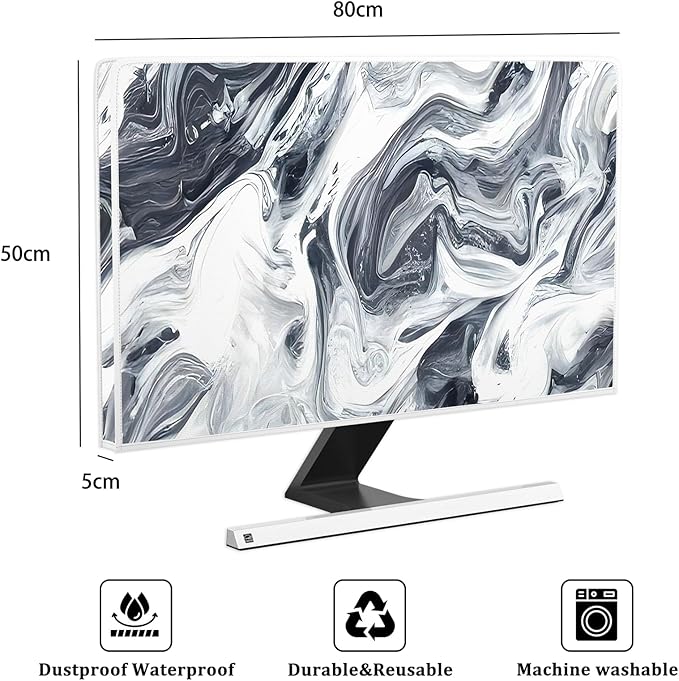 Baocicco Abstract Gray Marble Waterproof 32 Inch Anti-Static Dustproof LCD/LED/HD Dust Proof Monitor Covers for Computer Screen Abstract Modern Computer Decorations for Home Office