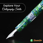 Jaipur V2 Piston Filled Refillable Fountain Pen - Jade Ultra Flex Cursive Pen w/Stainless Steel Nib - Luxury Pens w/Acrylic Body & Ebonite Feed - Fountain Pens for Journaling & Calligraphy