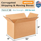 Medium Moving & Shipping Boxes 10"L x 6"W x 6"H (25-Pack) - Extra Strength 200 lb vs Regular - Corrugated Packing Boxes for USPS/UPS/FEDEX - Durable Cardboard Box - Shipping Box by IDL Packaging