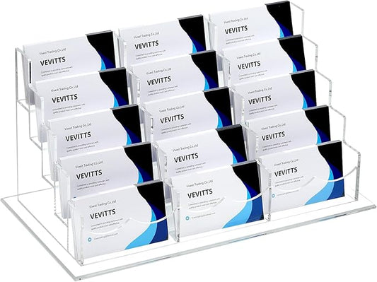 Acrylic Business Card Holder for Desk Multiple Business Card Holders Business Card Organizer Business Card Display Rack Clear Plastic Business Card Stand for Home Office (15 Slots)