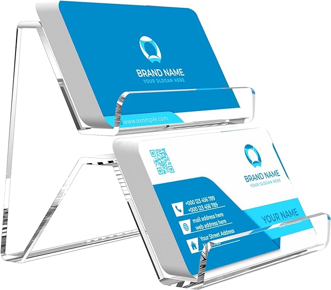 Acrylic Business Card Holder, 2-Tier Business Card Display, Clear Business Cards Stand for Desk & Counter, 1 Pack