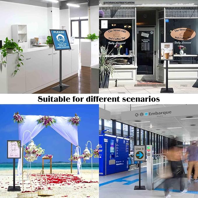 Golemas Sign Stand for Display, 11lbs Integrated Rod Heavy Duty Pedestal Floor Signage Stand Holder, for Outdoor or Indoor Advertising (11 x 17, Black, 3Pack)