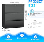 Greenvelly 3 Drawer File Cabinet, Metal Filing Cabinet with Lock, Black Lateral File Cabinet for Home Office, Locking File Cabinet for Letter/Legal/F4/A4 Size Hanging Files, Easy Assembly