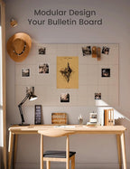 Large Felt Bulletin Board 48" x 36", 12-Pack 4-Compartment Wall Organizer, Cork Board Alternative with 70 Removable Adhesive Tabs, Modular Felt Panels for Home Office, Classroom and Study-Oatmeal