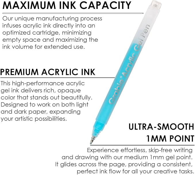 Grabie 12Colors Acrylic Gel Pens&Coloring Book, Medium Point Colored Gel Pens, Acrylic Gel Ink Pen Assorted Colored for Drawing, Note Taking, Bold&Bright Coloring Kit, Set of 12 (Summer Colors)