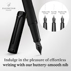 Ellington Pens Luxury Fountain Pen Set - Smooth Fine Nib - Includes 3 Ink Cartridges, Refillable Ink Converter, Gift Box - Fountain Pens For Writing, Calligraphy, Journaling, Sketching (The Stealth)