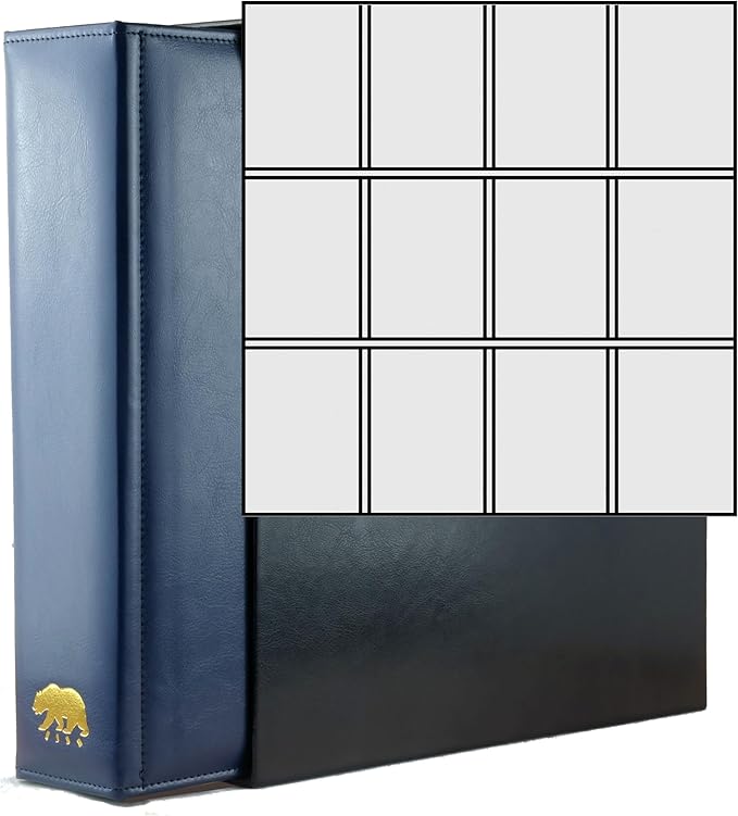 Ursae Minoris Estate Library Deluxe 4 Q-Ring Large Format Binder for Up to 2400 Sports / Trading Cards - Deep Blue with Black Slipcase