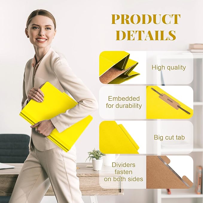 Skyygemm 36 Pcs Classification Folders Letter Size, 1 Divider Pressboard File Folder with Fasteners, Expanding File Organizer Bulk for School Teachers, Office Employee, Coworker, Staff (Yellow)
