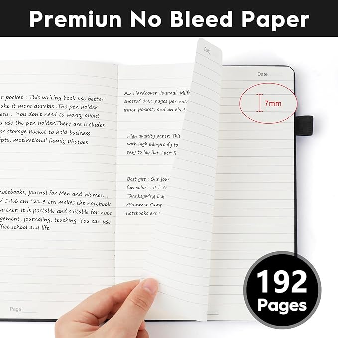 A5 Lined Journal Notebooks for Work, 192 Pages, Medium 5.7 x 8.3inch, College Ruled, Vegan Leather Hardcover Journals for Women Men,3 Pack