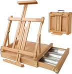 MEEDEN Studio Sketchbox Table Easel with Metal Lined Drawer - Adjustable Solid Beech Wood Tabletop Easel & Sketchbox Artist Easel with Storage, for Studio or Plein Air - Holds canvases up to 34" high