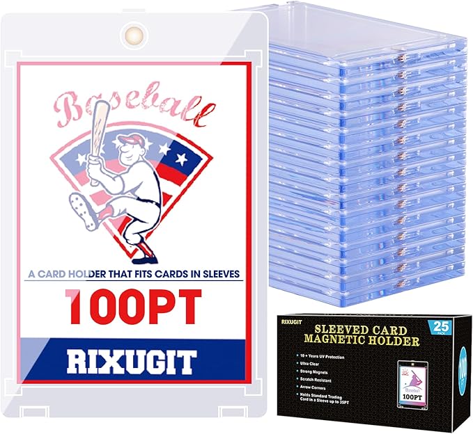 25-Pack Sleeved Card Magnetic Holders - 100pt Magnetic Card Case, Fits Sleeved Card First, One Touch Card Holder, Inner Size 2.63″×3.70″, Clear Hard Case for Trading Cards, Sports Card, Games Cards