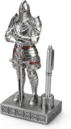 Amoysanli Knight Pen Stand Decoration Resin Pen Holder Art Craft Paperweight for Desktop Organizer Festival Gifts for Boyfriend Husband Dad Son(Silver)